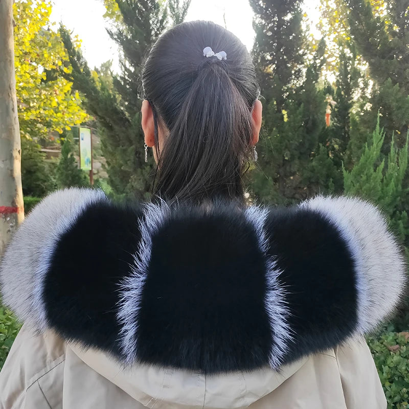 Super Large 100% Real Fox Fur Collar Hood Decor Fur Collar For Down Coat Women Winter Warm Fur Scarf Shawl Luxury