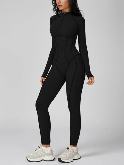 VITALINOVO Womens Running Onesie Athletic Romper Pants Long Sleeve Zip Up Hiking Outfits One Piece Workout Bodycon Jumpsuits