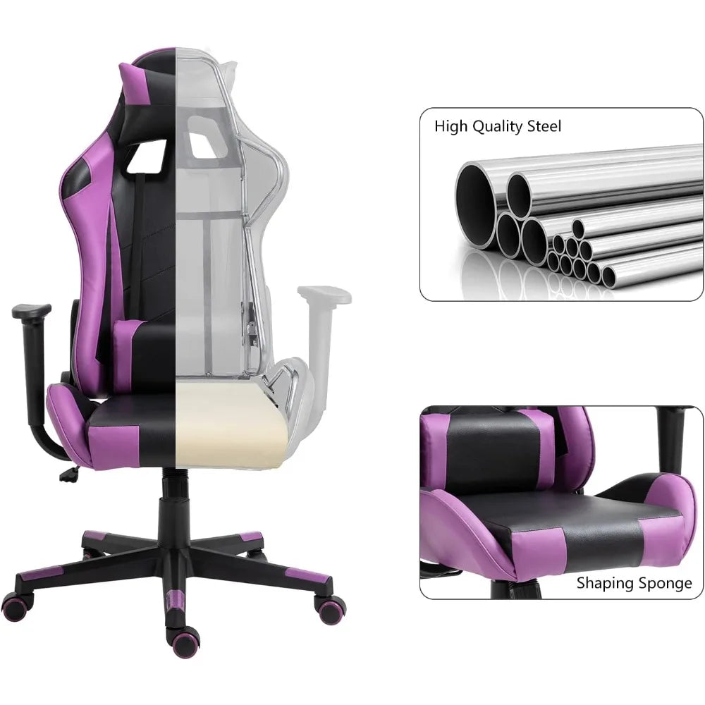 Modern-Depo Gaming Chair Recliner, Ergonomic Swivel Office Computer Desk Chair with Headrest Lumbar Support, Black Purple