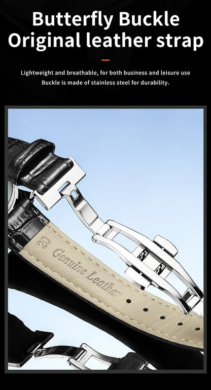 OLEVS 6698 Mens Watch Luxury Dress Brand Moon Phase Automatic Mechanical Watch For Men Leather Waterproof Dual Calendar...