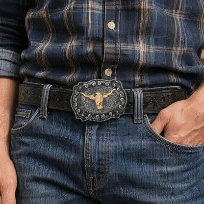 New Men's Western Cowboy Belt - Cool Handsome Black PU BELT Material Embossed Design and Stylish Alloy Buckle Men Belt |...