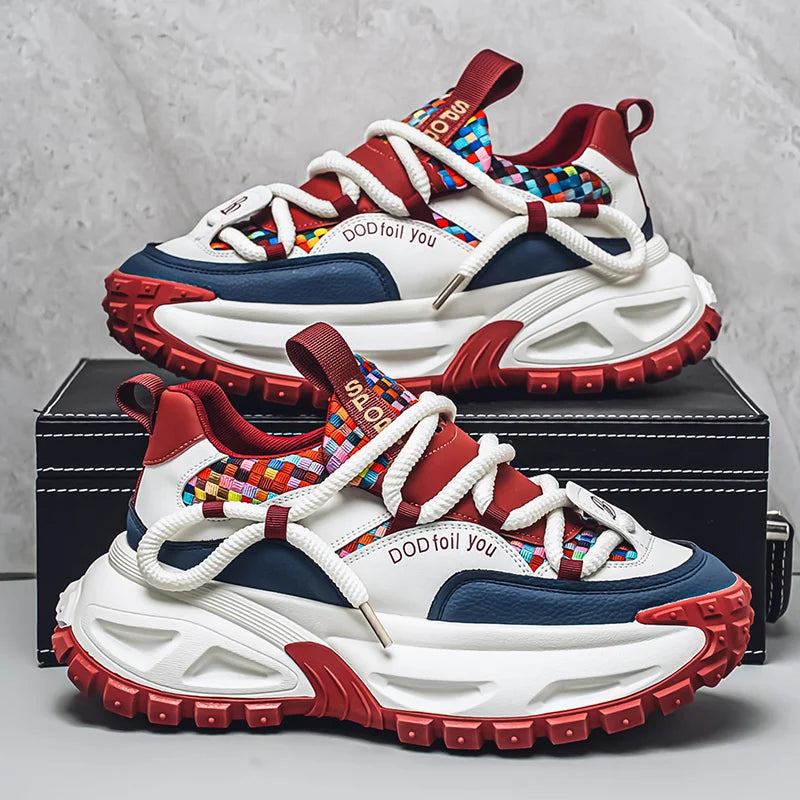 Chunky Sneakers Mens Original Designer Sports Shoes Fashion Casual Leather Fabric Breathable Height Increased Platform Gym Shoes