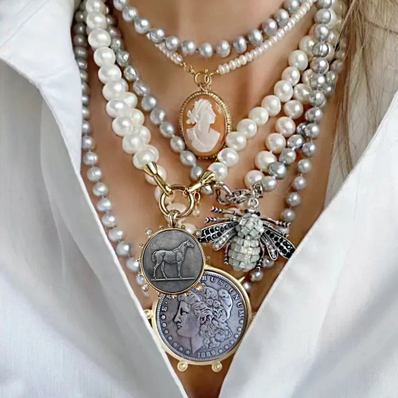 freshwater pearl chunky Stone Beads Turquoise queen Coin Pendant Choker Necklace For Women Girls Party Wedding Handmade Jewelry