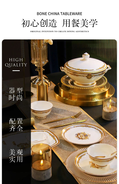 European Gold Luxury Tableware Designer Wedding Party Fine Bone China Dinnerware Sets Christmas Restaurant Vaisselle Dishes