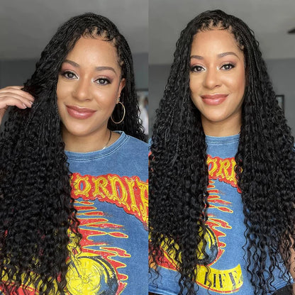 Curly Braided Wigs 100% Human Hair Lace Frontal Wigs Knotless Boho Box Braids Wig 13x6 Curly Human Hair Wigs Pre Plucked