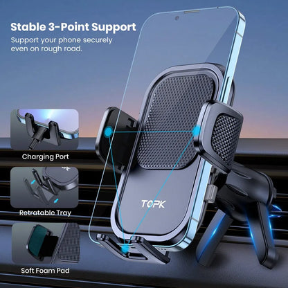 TOPK Car Phone Holder Mount,[Upgraded Support Function] Metal Hook Cell Phone Holder For Car Air Vent Compatible With...