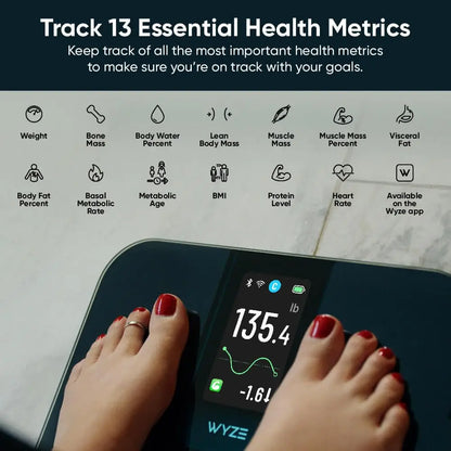 Smart Scale with 4.3" Color Display, Tracks Weight BMI Muscle Mass Heart Rate, Wi-Fi Bluetooth Sync, Up to 400 lbs - Kimlud