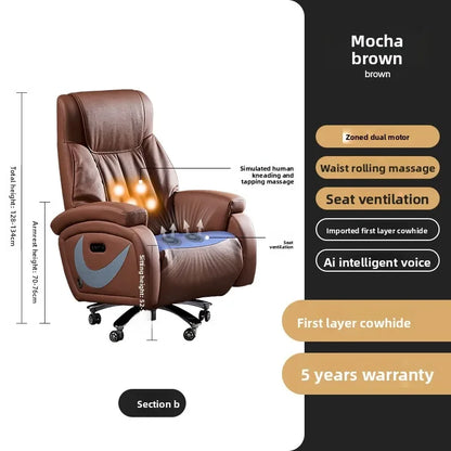 Electric Massage Boss Chair Heated Ventilated Gaming Chair Genuine Leather Executive Computer Seat Luxury Ergonomic Office Chair