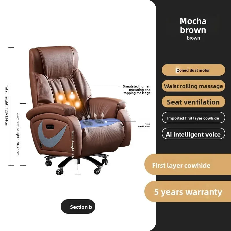 Electric Massage Boss Chair Heated Ventilated Gaming Chair Genuine Leather Executive Computer Seat Luxury Ergonomic Office Chair