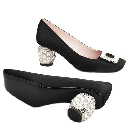 New Rhinestone High Heels Women Slip-On Pumps Women Square Toe Party Crystal Dress Shoes Femmes Chaussures Zapatos De Mujer - Kimlud