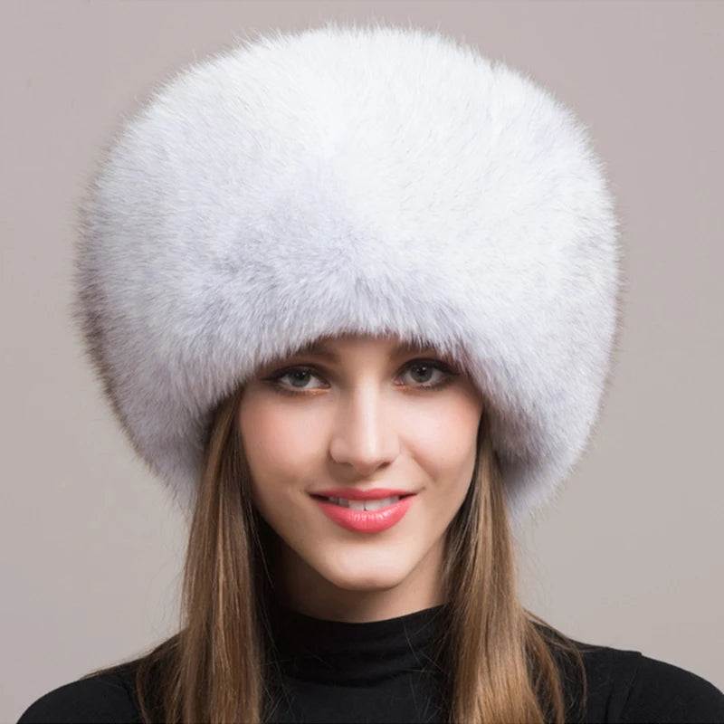 Hot Sale 100% natural Fox Fur Hat Women Cap Thick Fur Cap Winter Warm Hat Female Fashion For Women Hat With Earmuffs Hat...