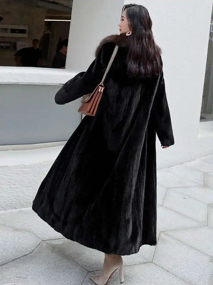 DEAT Fashion Women's Imitation Mink Fur Coat Fur Collar Loose Long Sleeves Thick Warm Overcoat Winter 2024 New tide 7AB6171