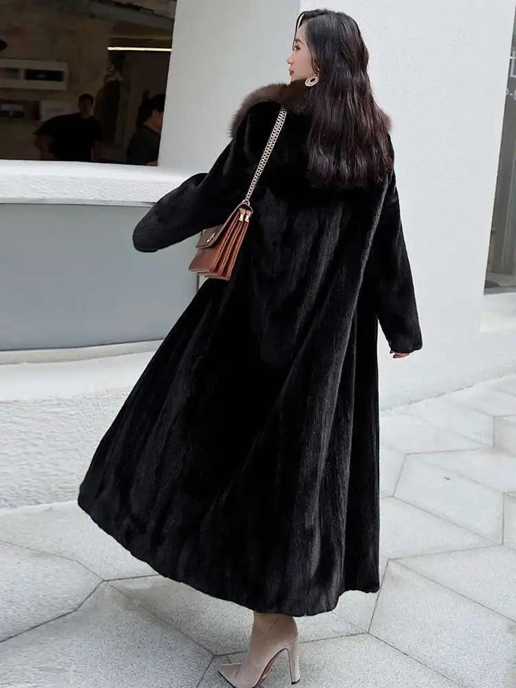 DEAT Fashion Women's Imitation Mink Fur Coat Fur Collar Loose Long Sleeves Thick Warm Overcoat Winter 2024 New tide 7AB6171