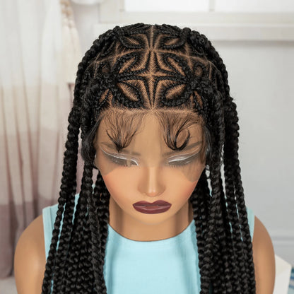 36in Full Lace Cornrow Braided Wigs Synthetic Natural Braiding Hair Wigs Box Braided Lace Wigs with Baby Hair for Black...