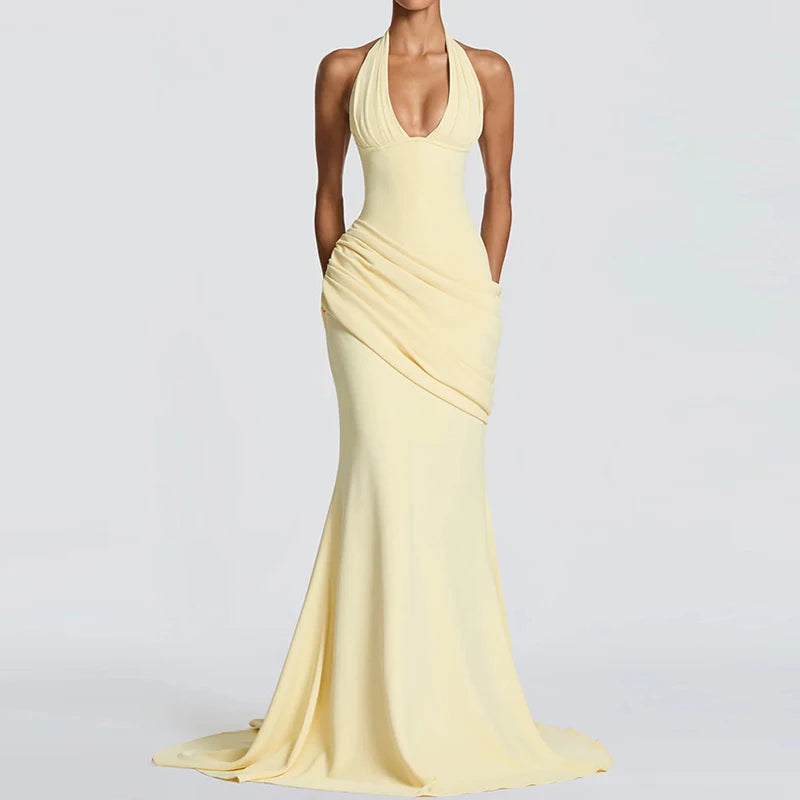 Women's Sleeveless Patchwork Maxi Dress Summer Halter Backless Party Dress Elegant Bandage Style Solid Color Holiday...