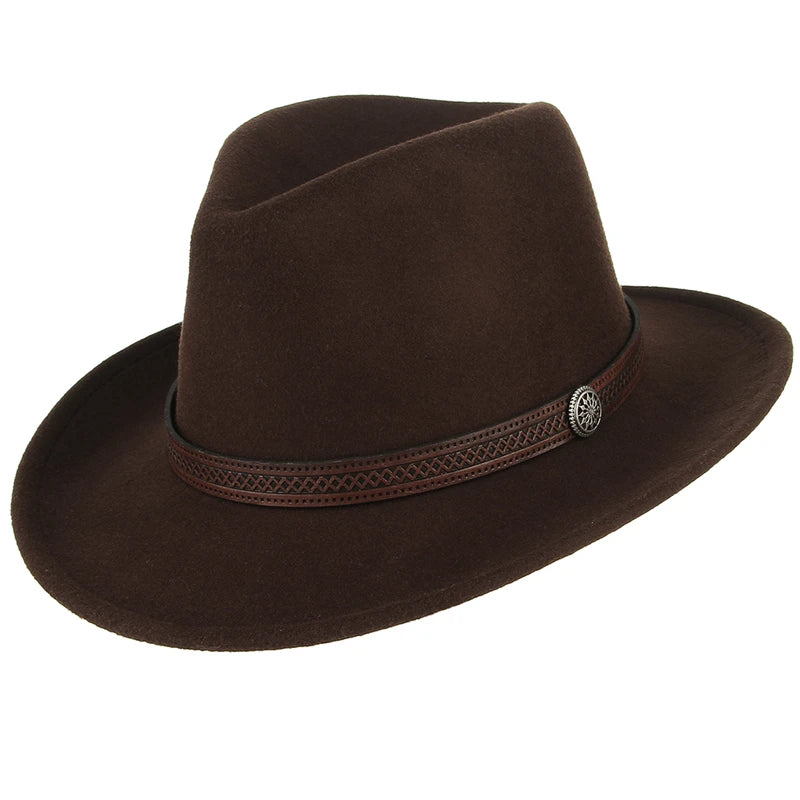 Autumn Winter Western Cowboy Hat for Men Women Wide Brim Fedora Jazz Hats Cowgirl Hat with Belt | Kimlud Outdoor Mid...