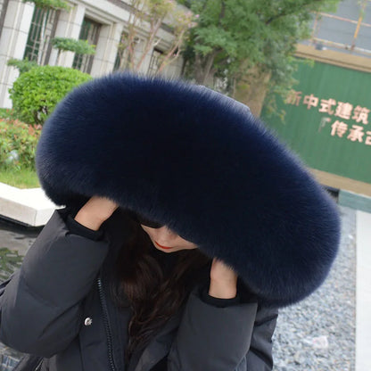 Super Large 100% Real Fox Fur Collar Hood Decor Fur Collar For Down Coat Women Winter Warm Fur Scarf Shawl Luxury