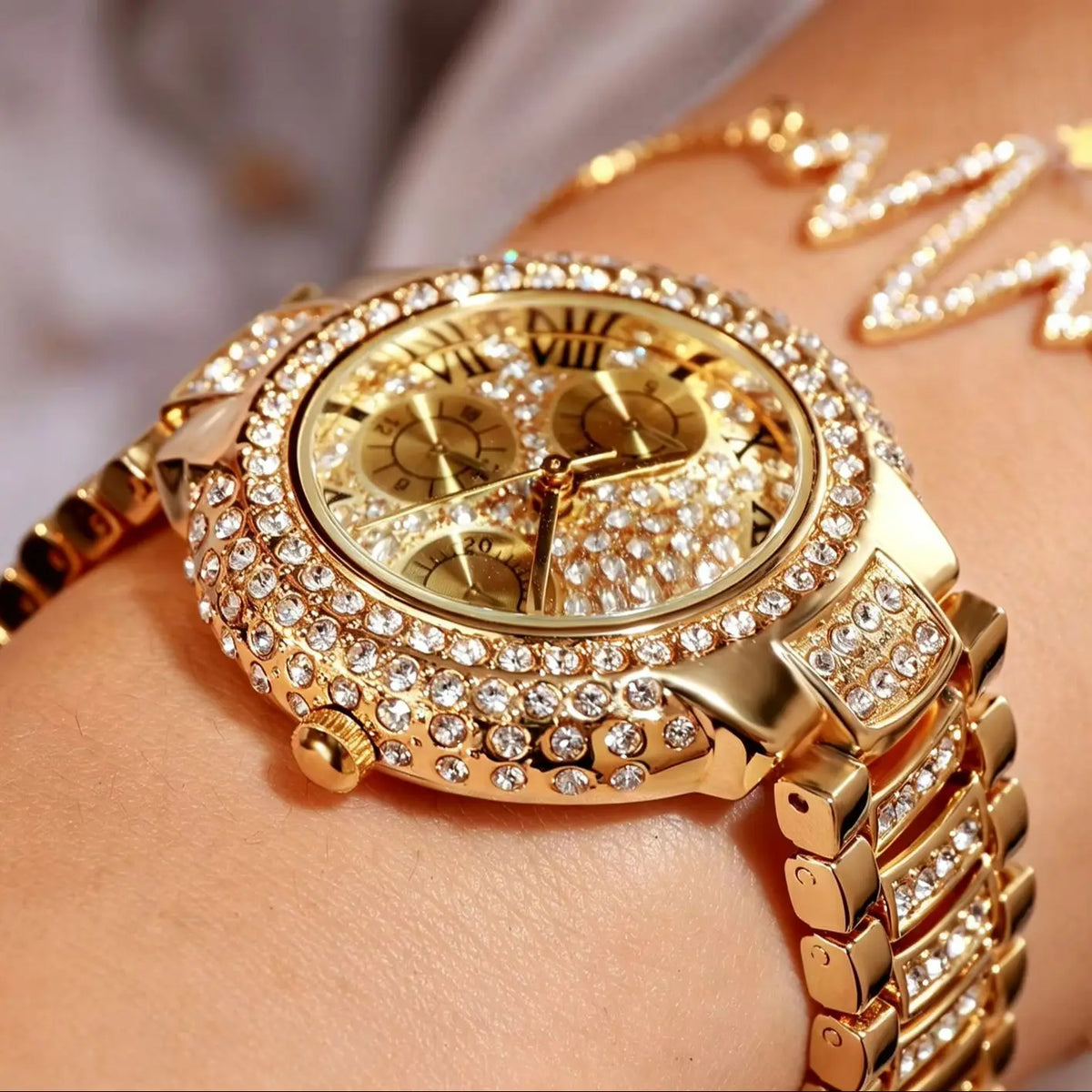 Full Diamond Quartz Watch For Women Luxury Fashion Silver Iced Out Quartz Wristwatch Gift MK Parker Style Chronograph Full Pave