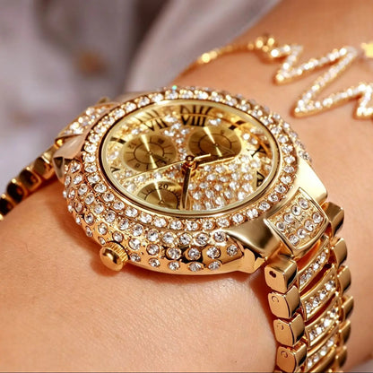 Full Diamond Quartz Watch For Women Luxury Fashion Silver Iced Out Quartz Wristwatch Gift MK Parker Style Chronograph Full Pave