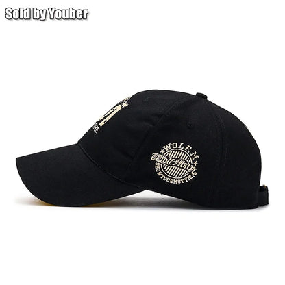 M letter Wolf Totem Embroidery Cotton Adjustable Hard Top Baseball Cap Sun Hat Trucker Caps Dad Hats