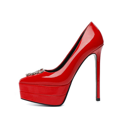 2023 15cm Stiletto High Heel Pointed Lacquer Leather Fashion Sexy High Heels Wedding Party Luxury Brand High Heels Women's Shoes