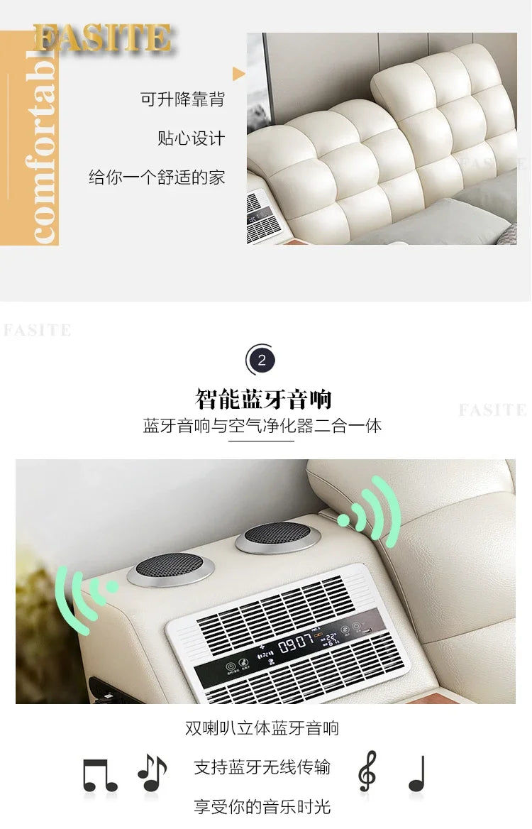 Genuine Leather Tech Smart  Multifunctional Beds Massage Modern Luxury Camas Upholstered With Bluetooth Speaker,Air Cleaner