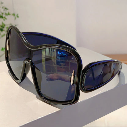 KAMMPT Trendy Square Designer Women's Shades Oversize Green Decoration Sunglasses Ins Brand Lady Sun Glasses for Driving Hiking - Kimlud