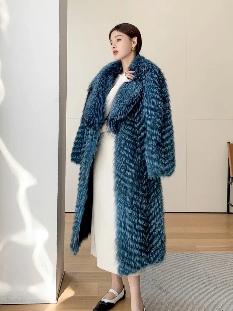 Lady Clothes Long Real Fur Coat Women Natural Silver Fox Autumn Warm Female Fox Parkas high Quality Outwear