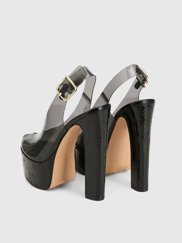 2026Women's Summer Thick Soled High-heeled Sandals, Fashionable Transparent Plus Size Women's 34-44 Plus Size Sandals