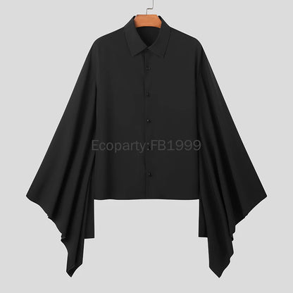Men Chinese Style Hanfu Shirts Black Lapel Flare Long Sleeve Gothic Blouse Male Vintage Loose Leisure Shirts Harajuku Streetwear