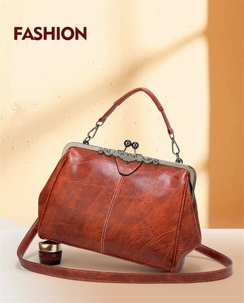 Shoulder Bags Women Retro Frame Purses Girls Crossbody Messenger Bag Small handbags for Phone Party Faux Oil Leather Clip Bag