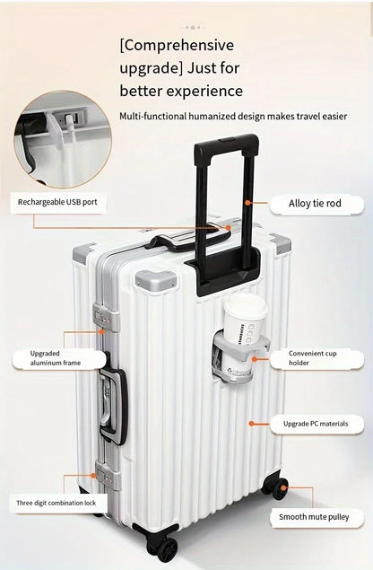 Carry On Luggage -With Aluminum Frame - 20 Inch PC Hard Shell Suitcase - With Cup Holder & USB Port And TSA Locks |...