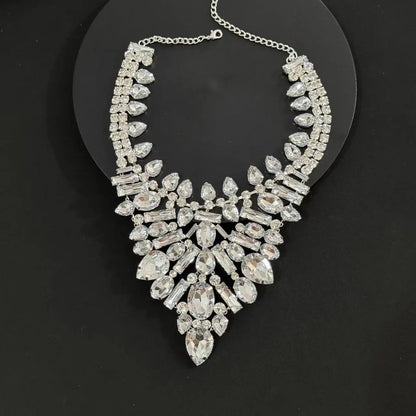 Luxurious geometric necklace, exaggerated rhinestone collarbone chain, retro banquet accessory | Kimlud Premium Jewelry