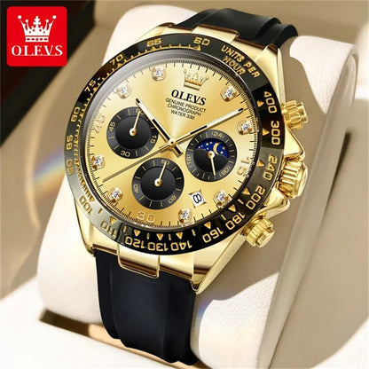 OLEVS Luxury Brand Quartz Watch for Men Waterproof Luminous Moon Phase Hour Men's Watch Chronograph Sport Wristwatch Moonswatch