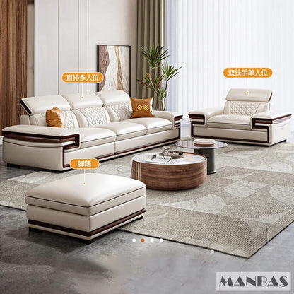 Linlamlim Premium Italian Genuine Leather Sofa Set for Living Room with Adjustable Headrests, Bluetooth Speaker, Wireless Charge