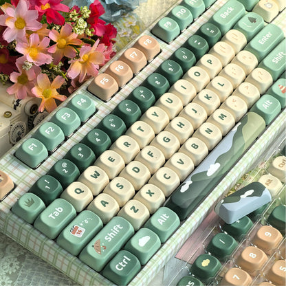 Cute Green Keycap 124Keys Go Hiking Theme Thermal Sublimation PBT Keycaps for Mechanical Keyboard MOA Height Small Fresh Key Cap