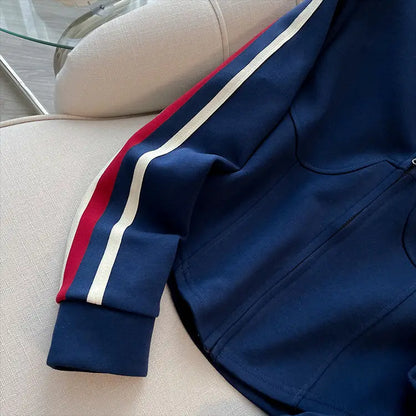 Blue Casual Sports Suit Women's Autumn and Winter Stylish Slimming Cardigan Sweatshirt Straight Leg Pants Two-piece...