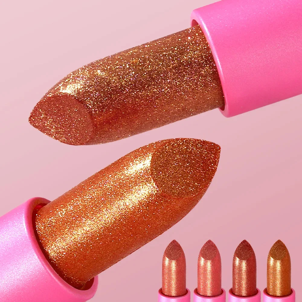 6 Colors Glitter Lipstick Hydrating Red Pink Sparkling Shine Lip Color Highly Pigmented Lip Tints Metallic Finish Lip...