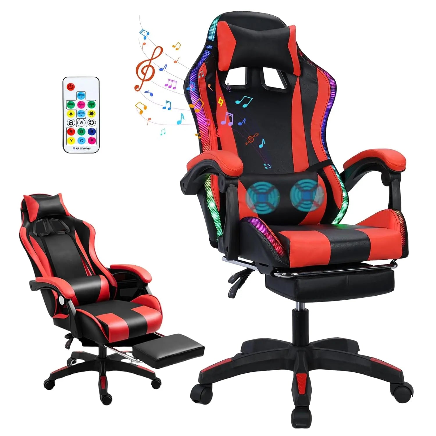 Gaming Chair with Bluetooth Speakers and Led Lights, Massage Gamer Chair with Footrest High Back and Lumbar, Customized