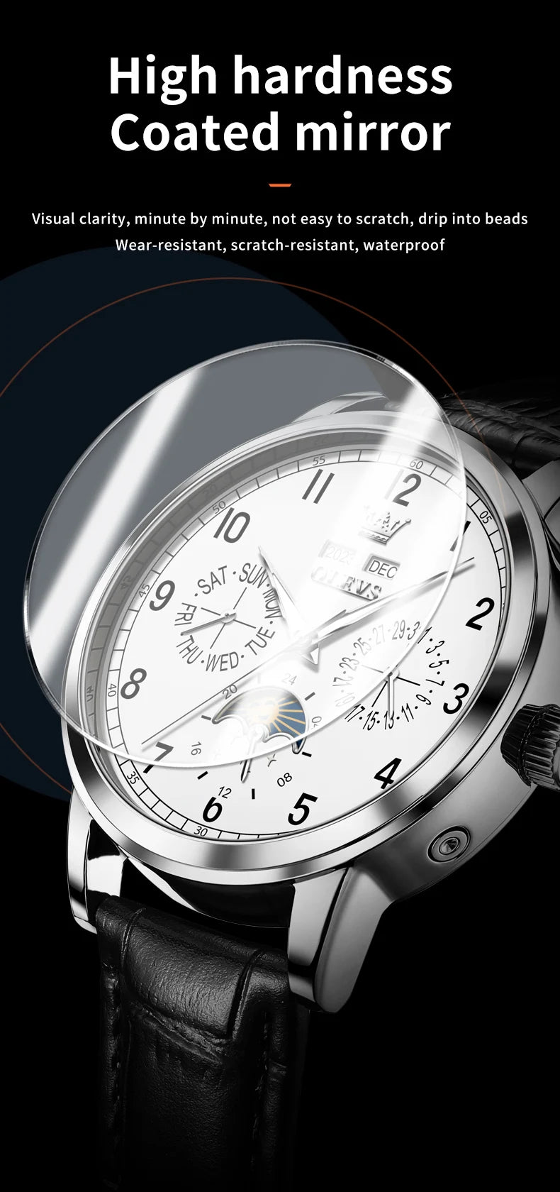 OLEVS 6698 Mens Watch Luxury Dress Brand Moon Phase Automatic Mechanical Watch For Men Leather Waterproof Dual Calendar...