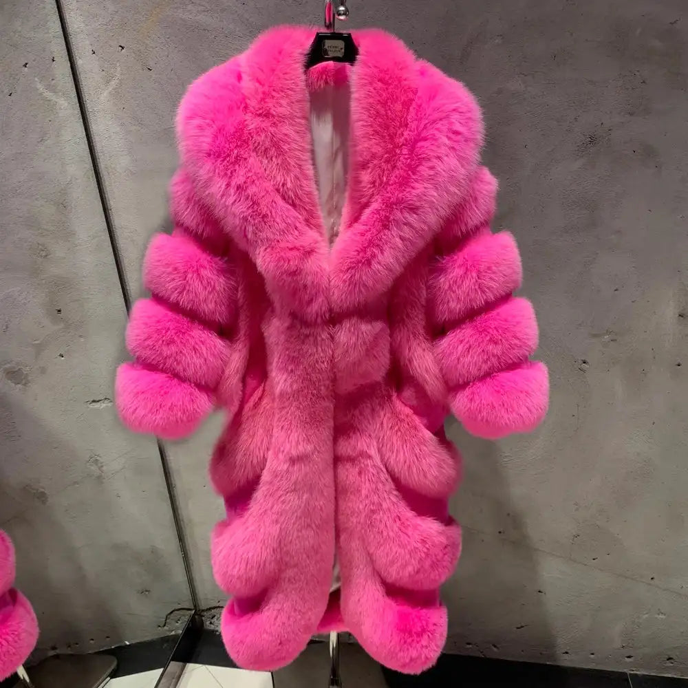 High End Customization Diagonal Stripe Fur Jacket Extra Long Floor Full Length Luxury Silver Fox Fur Coat with Big Collar