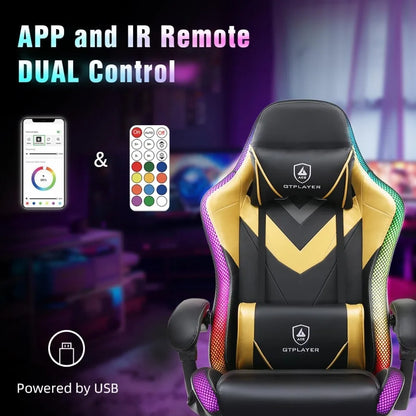Ergonomic LED RGB Gaming Chair for Adults - Comfortable Video Gaming Seat with Lumbar Support and Long-Term Use Features