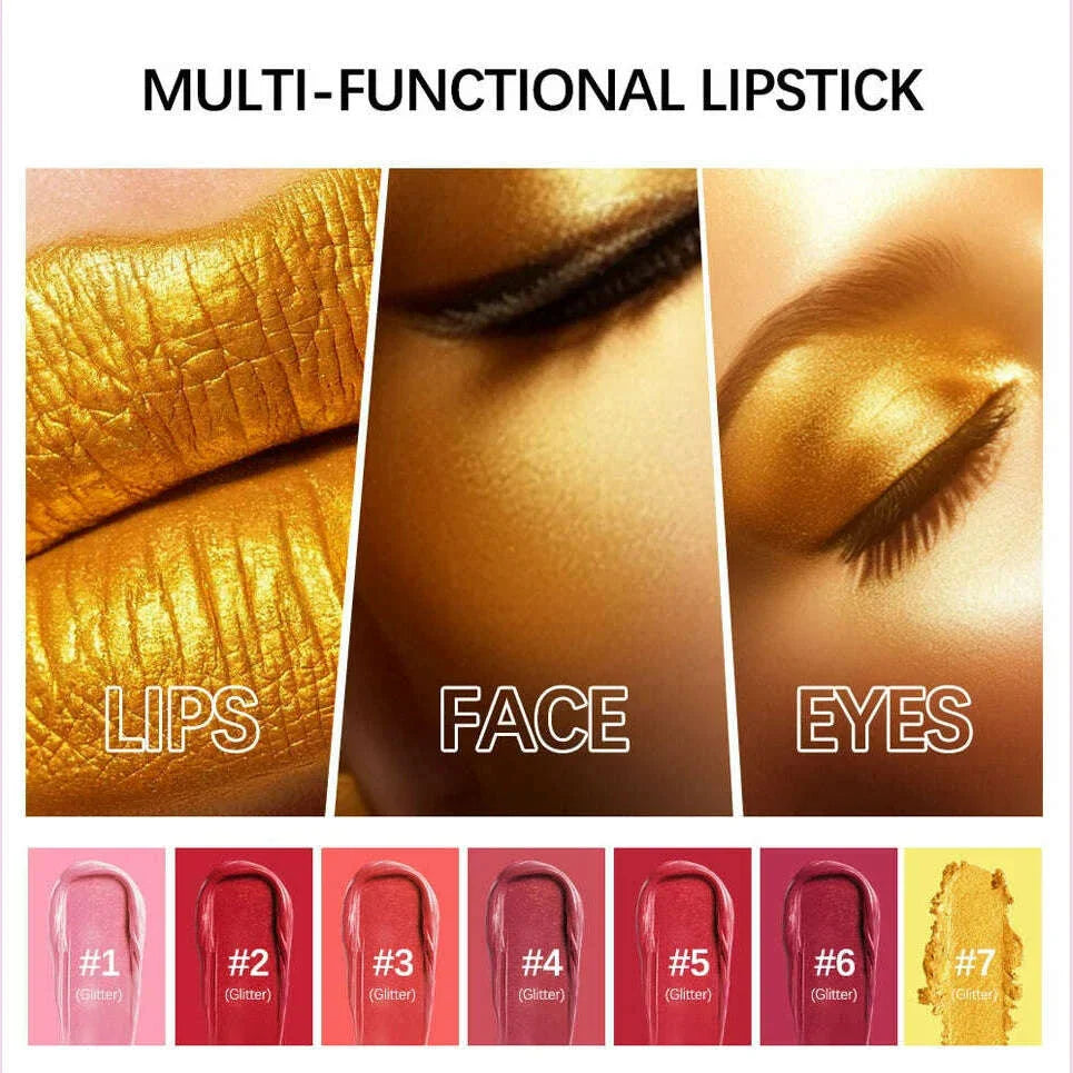 New Glitter Lipstick Moisturizing Gold Lipstick Long Lasting Lipstick Shiny Lip Gloss Velvet Matte Lipstick Glitter Lip Kit
