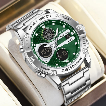 LIGE New Electronic Watches for Men Leather Men Military Sport Waterproof Dual Display Watch Quartz WristWatch Chronograph Clock