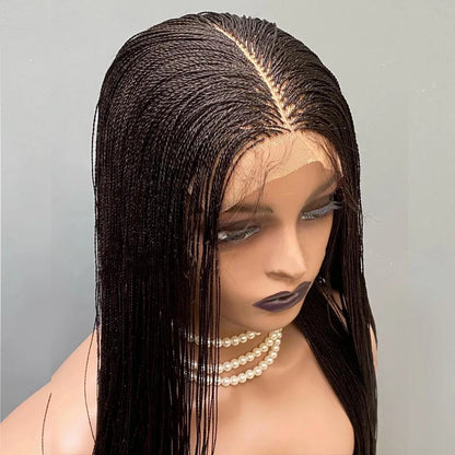 Black 26-Inch Lace Front Micro Twist Braided Wig for Women Glueless Nano Twist Braid Wigs Ready to Ship