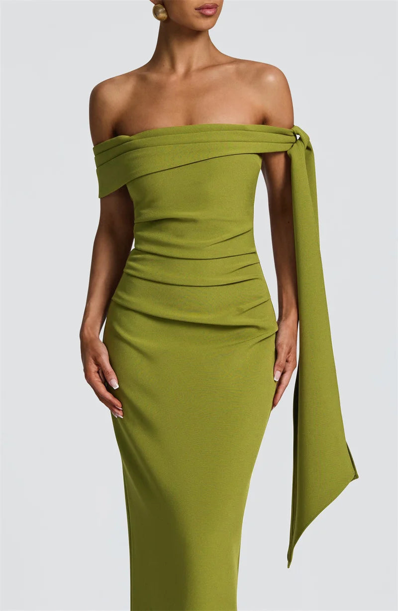 Mozision Off-shoulder Strapless Sexy Maxi Dress Women Elegant Sleeveless Backless Draped Ruched Bodycon Club Party Long Dresses