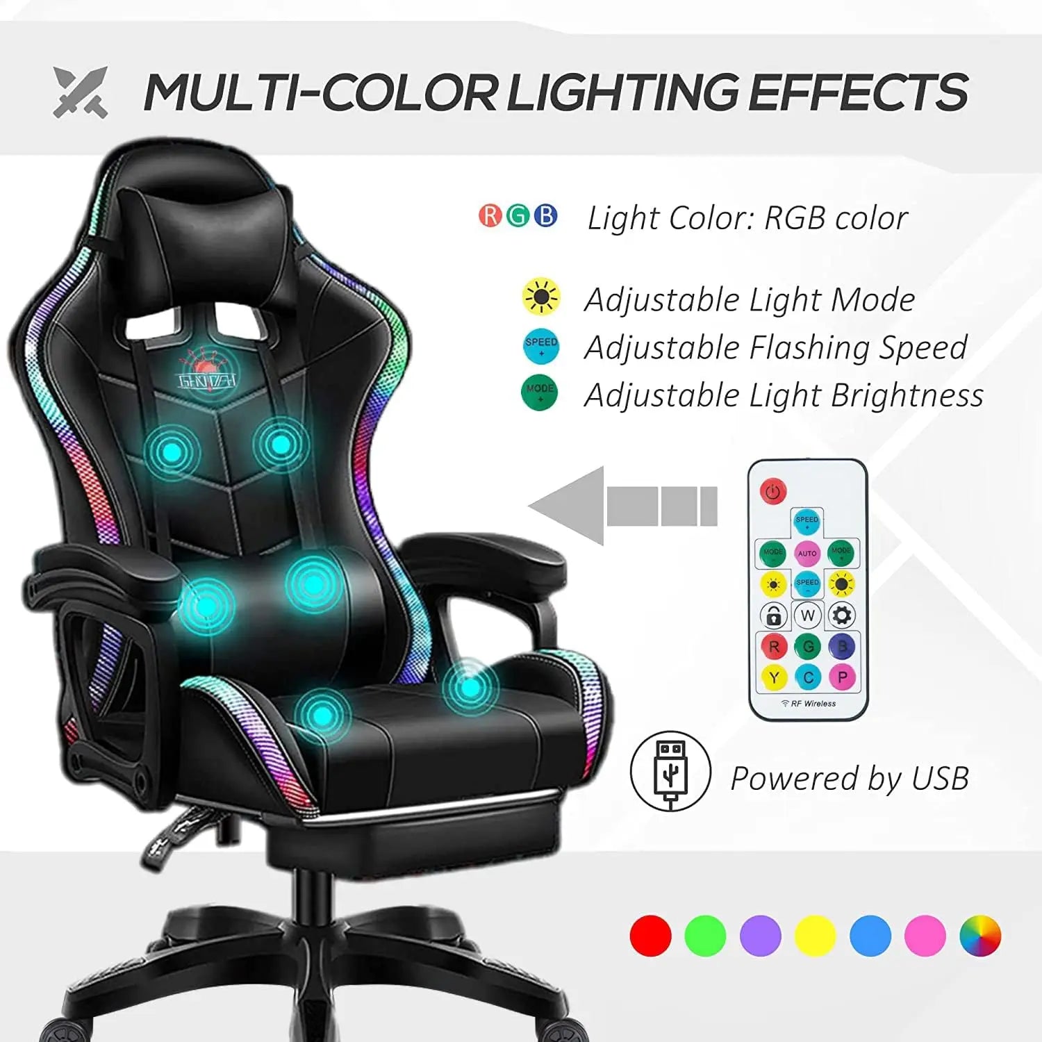 Gaming Chair with Speakers Video Game Chair PU Leather Recliner Computer Chair Swivel E-Sports Chair with Armrest