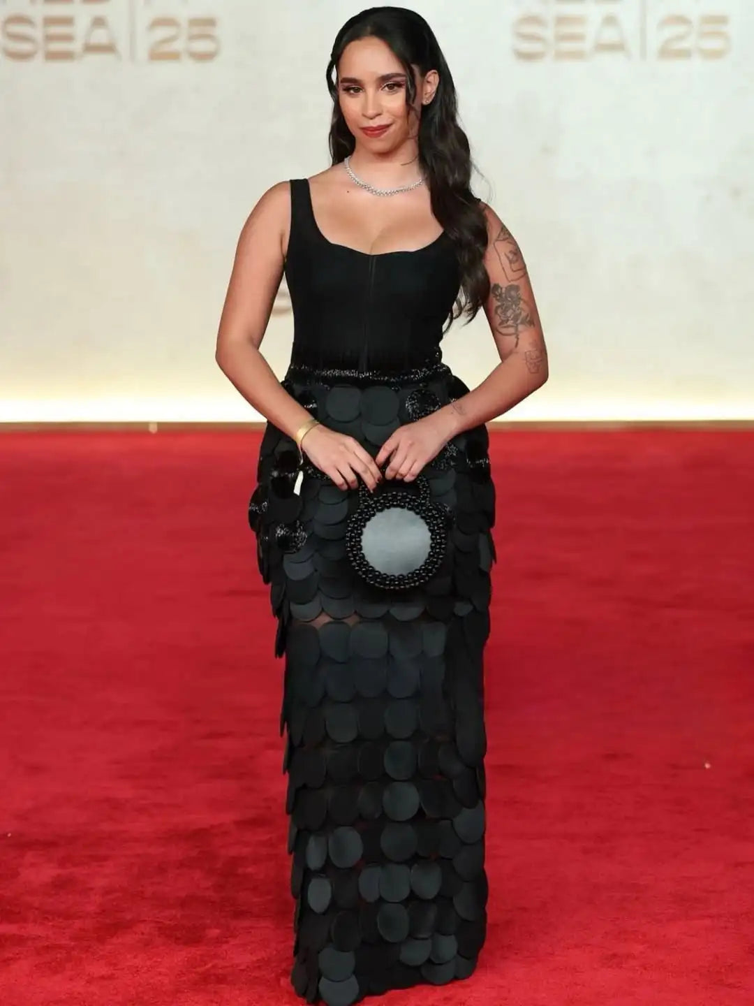 Ofherown Black Sleeveless Evening Dress Women Square Neck 3D Circular Patchwork Prom Gown for Red Carpet Party Gala 2026