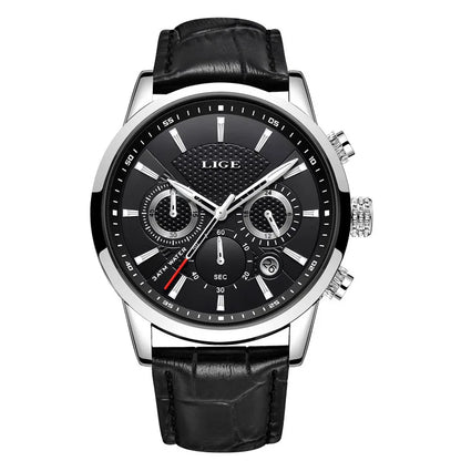 LIGE Fashion Leather Watch Men Army Military Quartz Mens Watches Top Brand Luxury Sports Waterproof Watch For Men Reloj Hombre