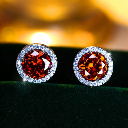 Luxury Female Crystal Purple Blue Green Round Stud Earrings Silver Color Wedding Jewelry For Women | Kimlud Luxury Jewelry